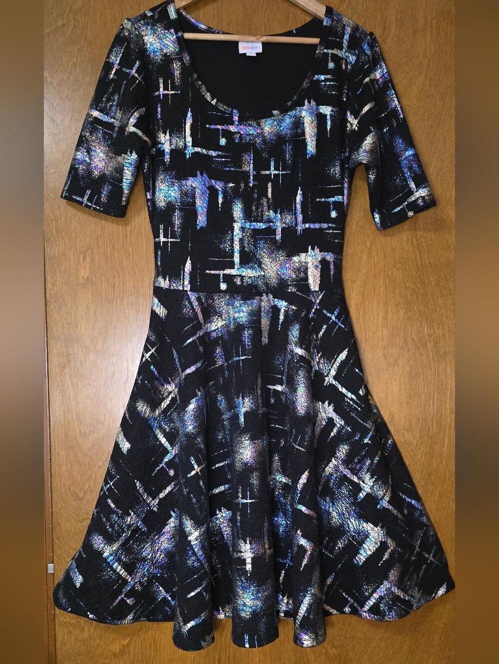 Lularoe Nicole Amelia Elegant Collection Dress Black Brush Stroke Metallic 2XL